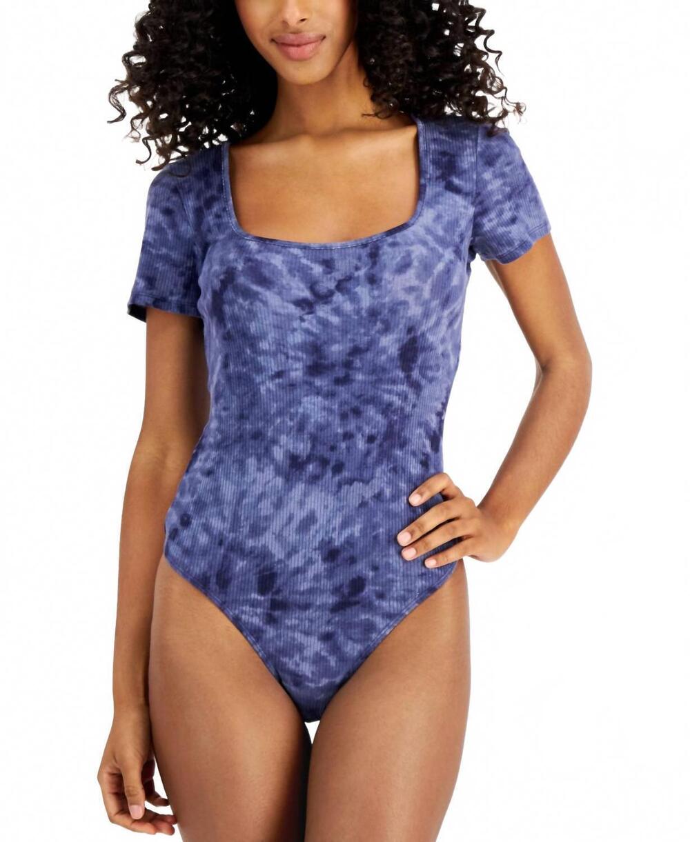 NEW JENNI BY JENNIFER MOORE square neck ribbed bodysuit in swirl tie dye